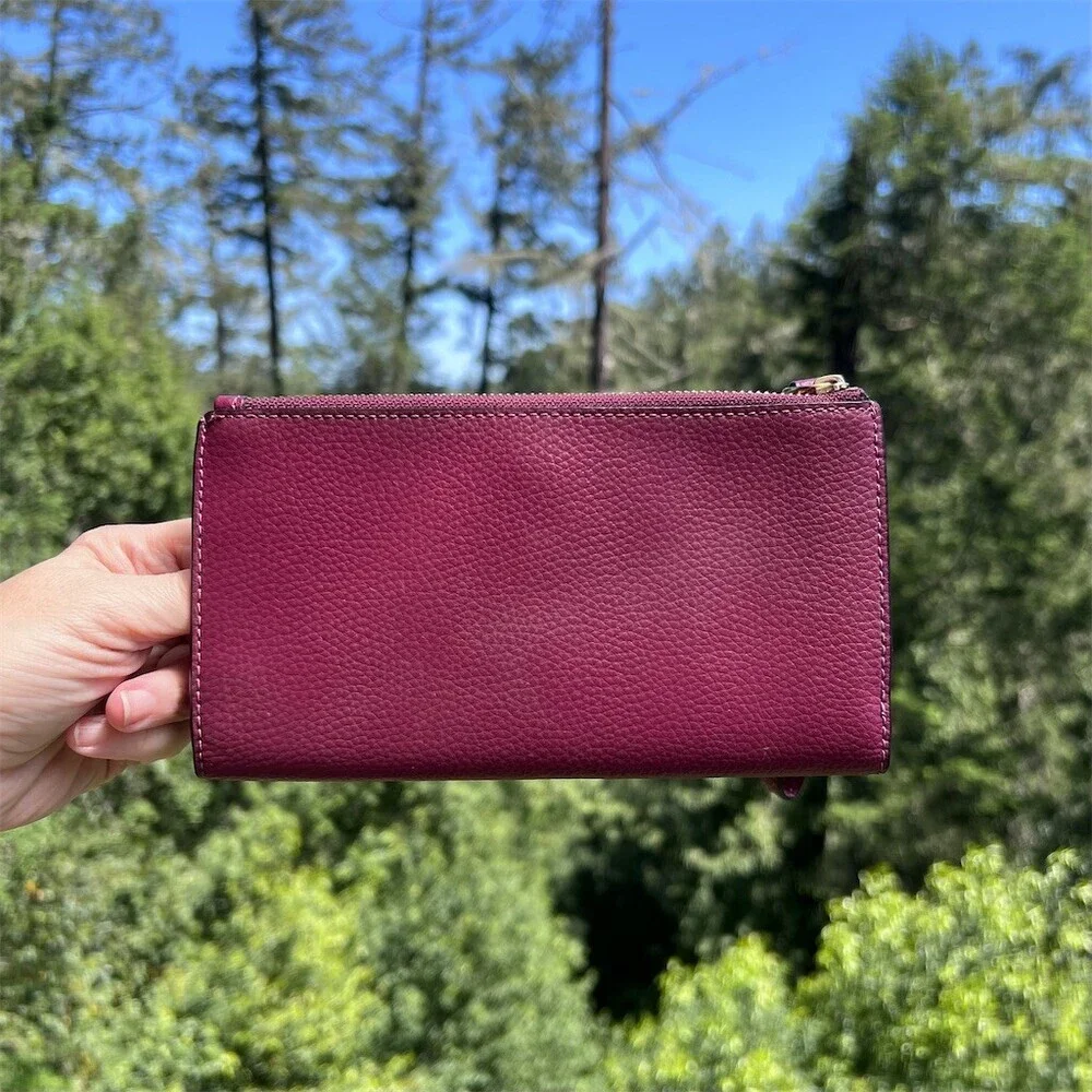 COACH Phone Wallet Wristlet Clutch Purple Pebble Leather Gold Hardware AUTHENTIC